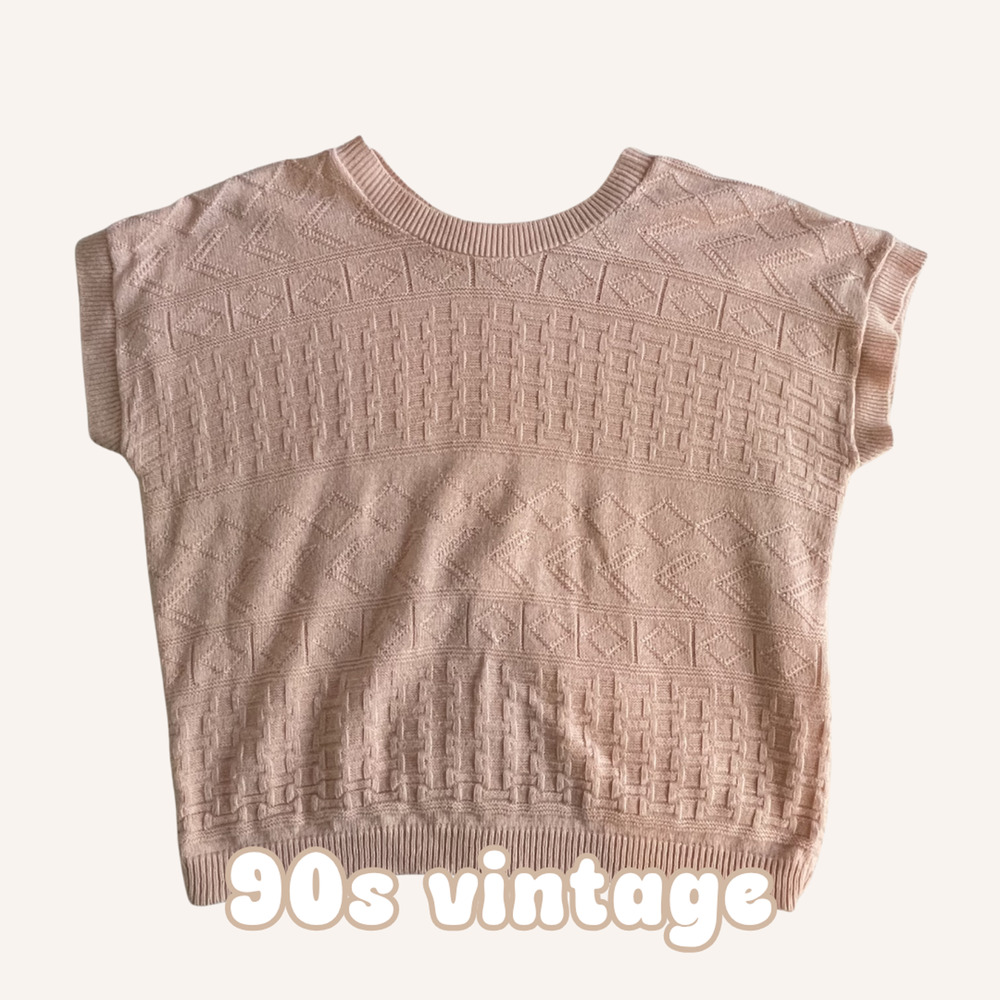 DIANA MARCO knit top vintage 90s geometric knit peach light pink size L